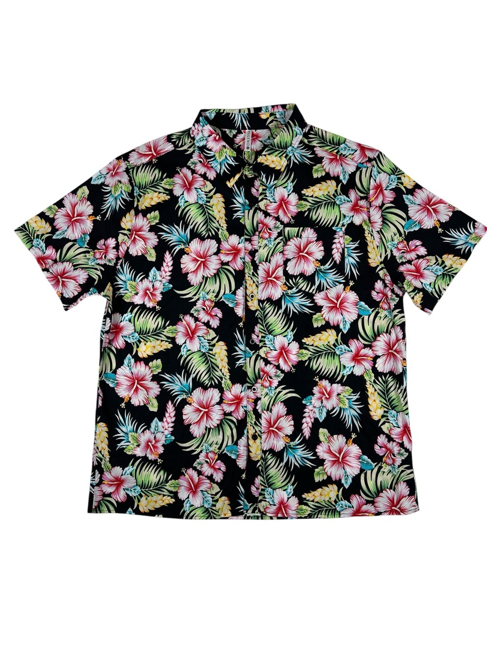 NWT PEGENO MEN’S HAWAIIAN FLOWER button down shirt black pink blue size XXL